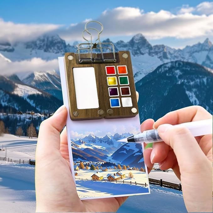 URSOQ Pocket Artist Watercolor Palette Set - Travel Watercolor Palette Set with Paint, Brush, Sketchbook & Copper Clip, for Beginners, Artists & Painting Enthusiasts - Image 3